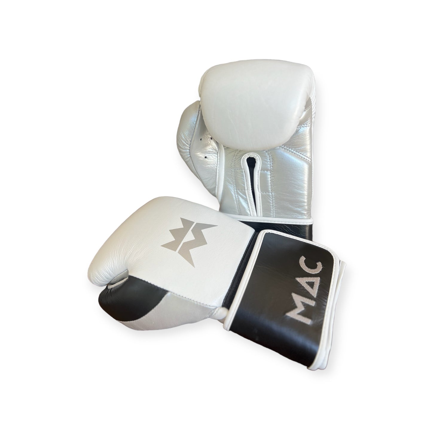 Mac-1 Boxing Glove Velcro Metallic silver and black
