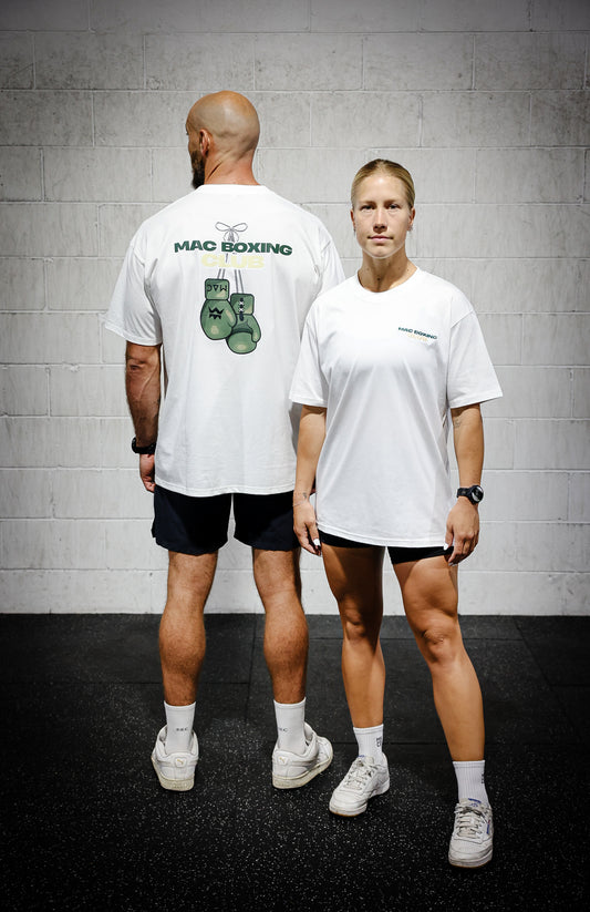 Oversized Mac T White - Green & Beige "MAC Boxing Club"