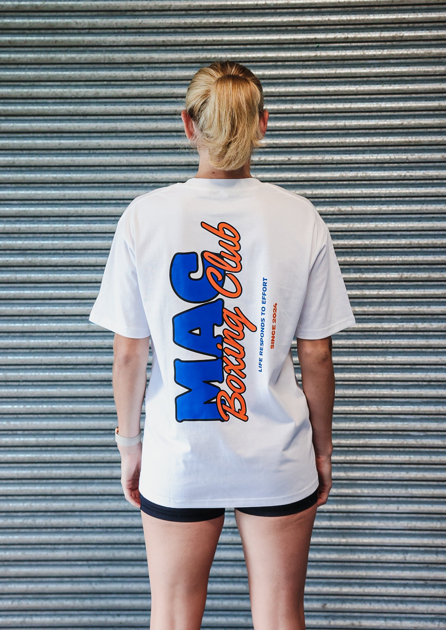 Oversized Mac T - Blue & Orange "Life Responds to Effort"