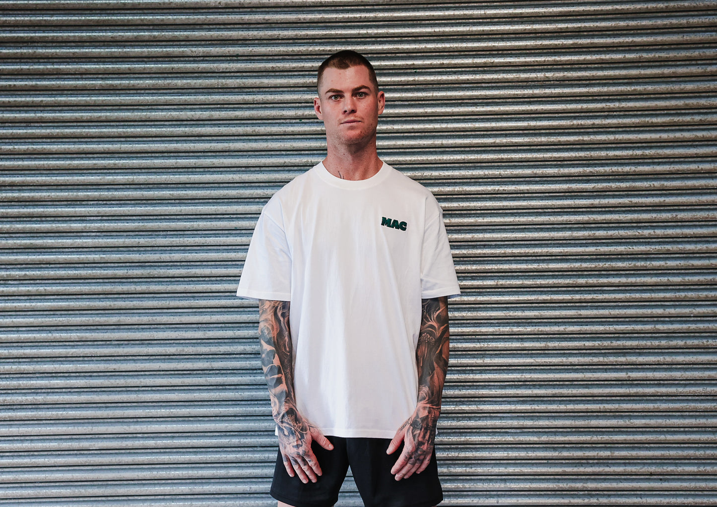 Oversized Mac T - Green & Beige "Life Responds to Effort"