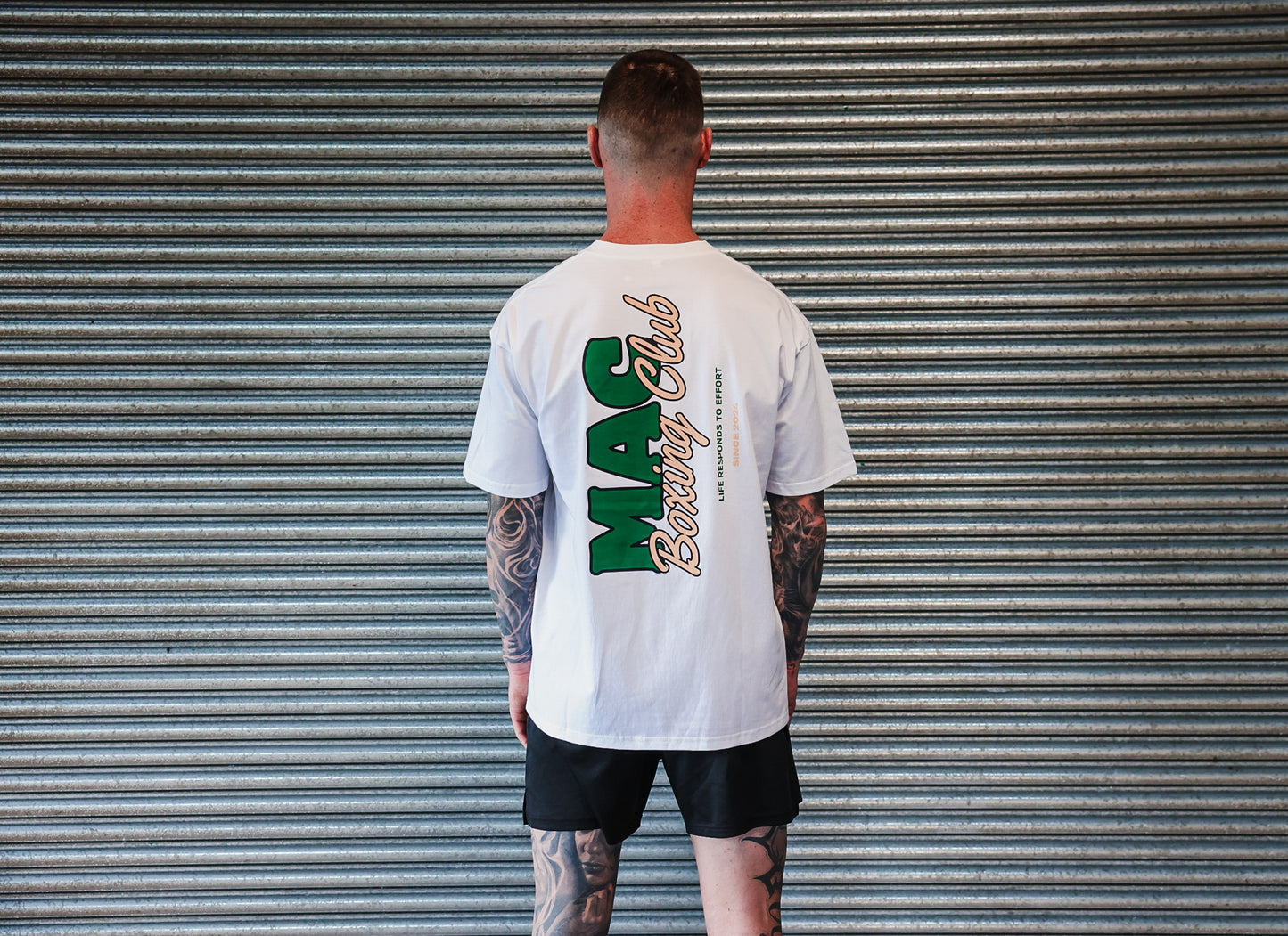 Oversized Mac T - Green & Beige "Life Responds to Effort"